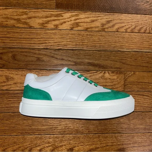 J/Slides NYC Gable Lace Up Sneakers White &amp; Green Faux Suede Women’s Size 8.5