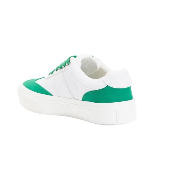 J/Slides NYC Gable Lace Up Sneakers White &amp; Green Faux Suede Women’s Size 8.5