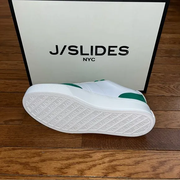 J/Slides NYC Gable Lace Up Sneakers White &amp; Green Faux Suede Women’s Size 8.5