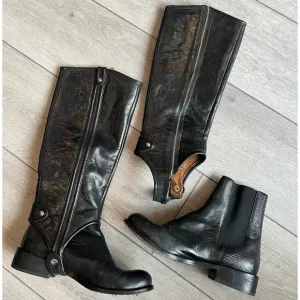 Juicy couture black leather convertible 2 inch 1 riding boot to Chelsea boot 7