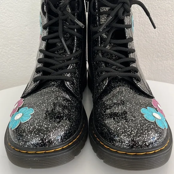 Junior 1460 Doc Martens Dr. Martens black sparkle combat boots daisy metallic