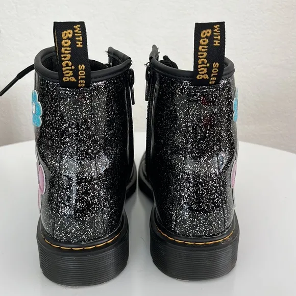 Junior 1460 Doc Martens Dr. Martens black sparkle combat boots daisy metallic