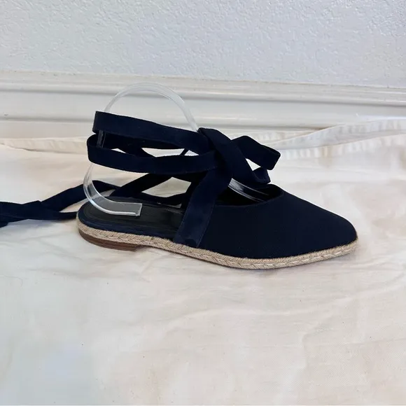 JW Anderson - Wraparound Leather Backless Espadrilles - Womens - Navy Sz 39