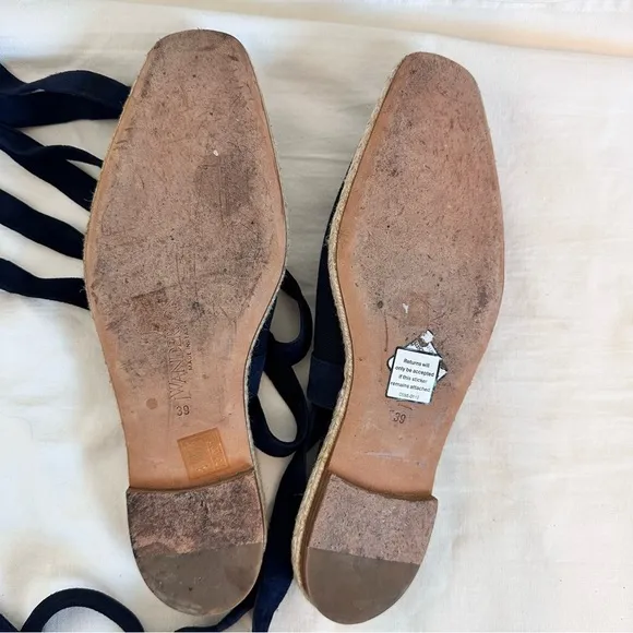 JW Anderson - Wraparound Leather Backless Espadrilles - Womens - Navy Sz 39
