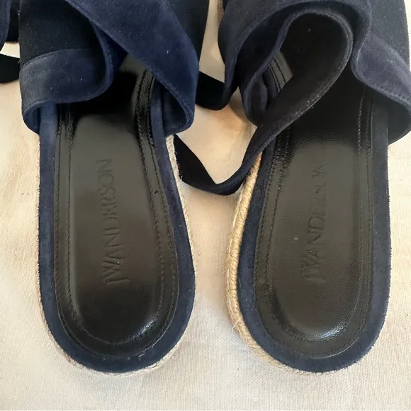 JW Anderson - Wraparound Leather Backless Espadrilles - Womens - Navy Sz 39