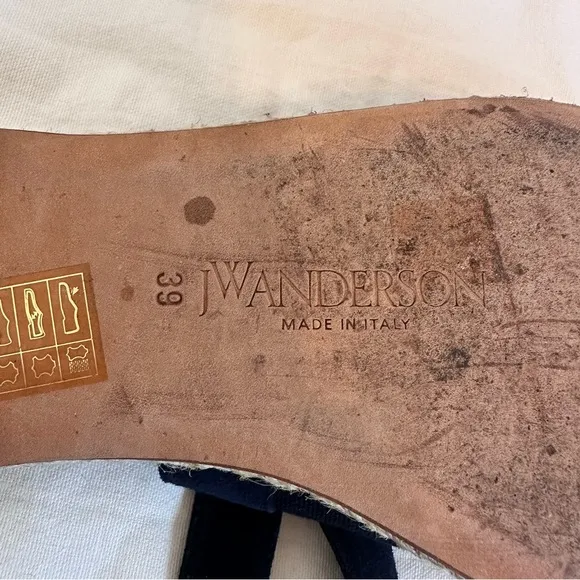 JW Anderson - Wraparound Leather Backless Espadrilles - Womens - Navy Sz 39