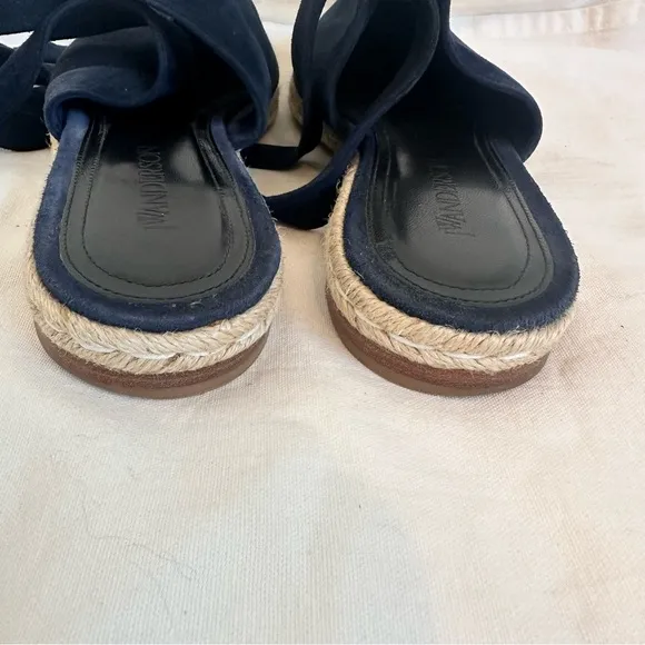 JW Anderson - Wraparound Leather Backless Espadrilles - Womens - Navy Sz 39