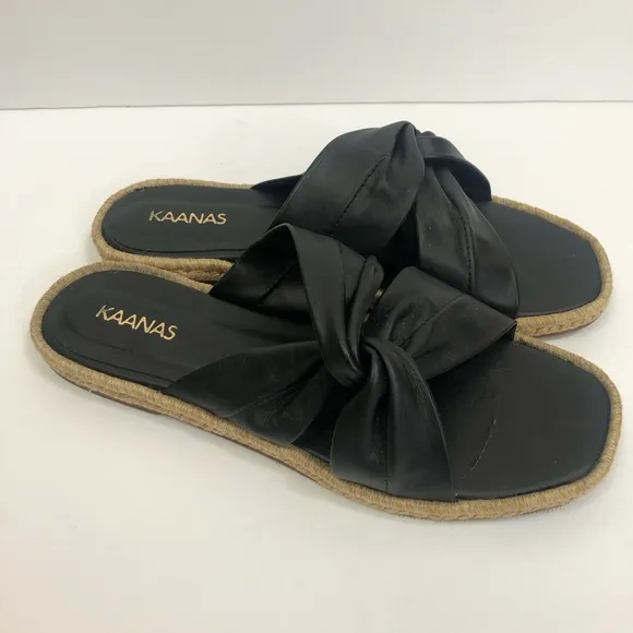 Kaanas Sungai espadrille black twist knot flat sandals.