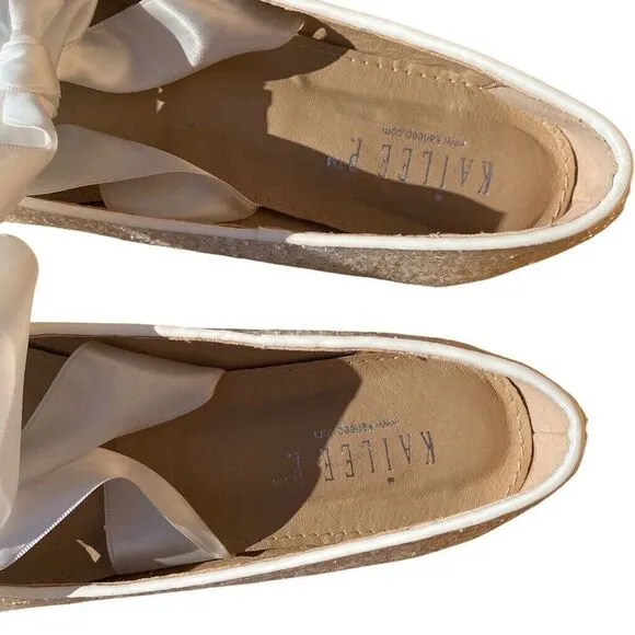 Kailee P Silver Sparkly Rhinestone Ballerina Flats Satin Bow Size 10/11 Women