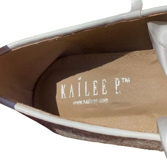 Kailee P Silver Sparkly Rhinestone Ballerina Flats Satin Bow Size 10/11 Women