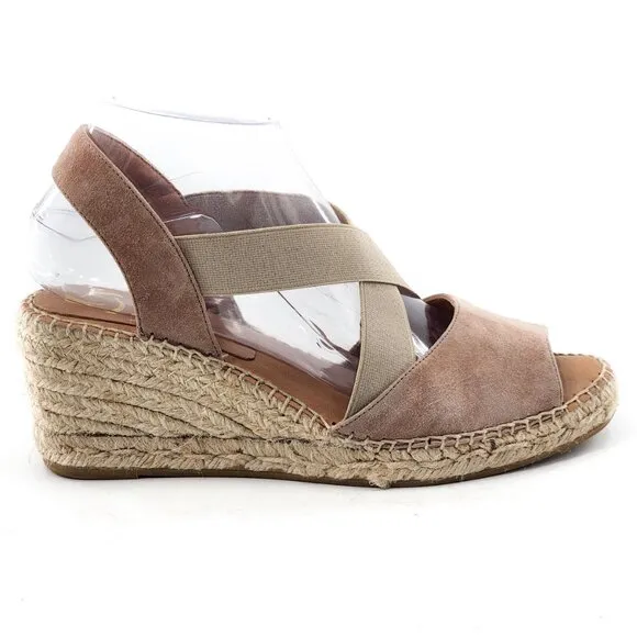 KANNA Suede Elastic Criss Cross Strap Wedge Espadrille Sandals