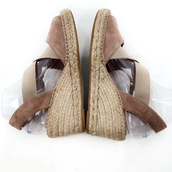 KANNA Suede Elastic Criss Cross Strap Wedge Espadrille Sandals