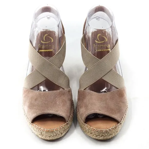 KANNA Suede Elastic Criss Cross Strap Wedge Espadrille Sandals