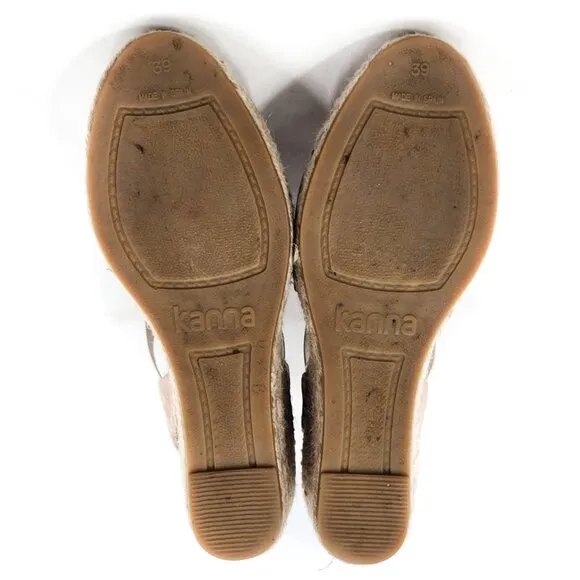 KANNA Suede Elastic Criss Cross Strap Wedge Espadrille Sandals