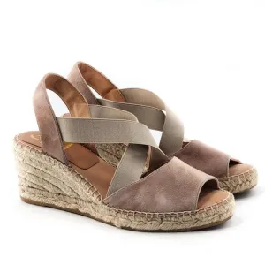 KANNA Suede Elastic Criss Cross Strap Wedge Espadrille Sandals