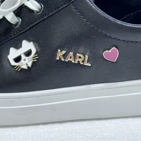 Karl Lagerfeld Black Cammy Embellished Logo Low Top Platform Sneakers 9.5