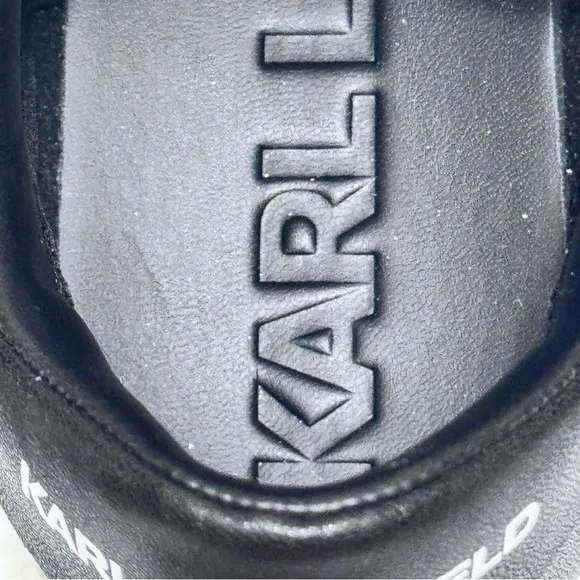 Karl Lagerfeld Black Cammy Embellished Logo Low Top Platform Sneakers 9.5