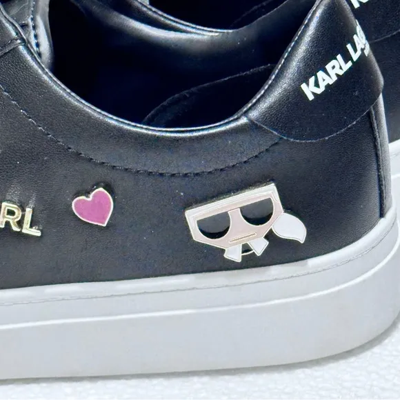 Karl Lagerfeld Black Cammy Embellished Logo Low Top Platform Sneakers 9.5