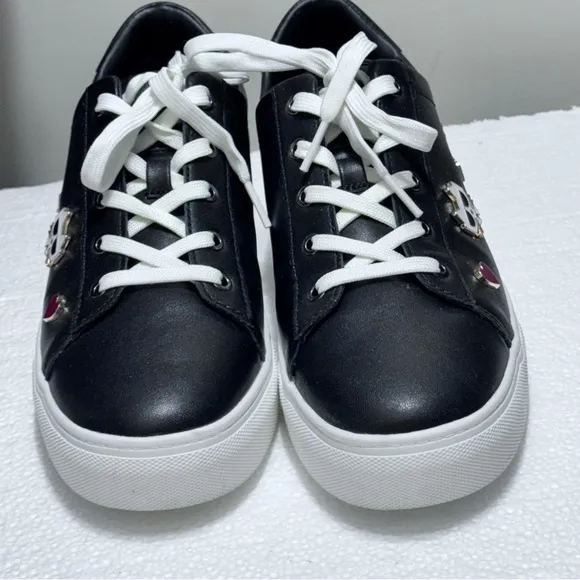 Karl Lagerfeld Black Cammy Embellished Logo Low Top Platform Sneakers 9.5