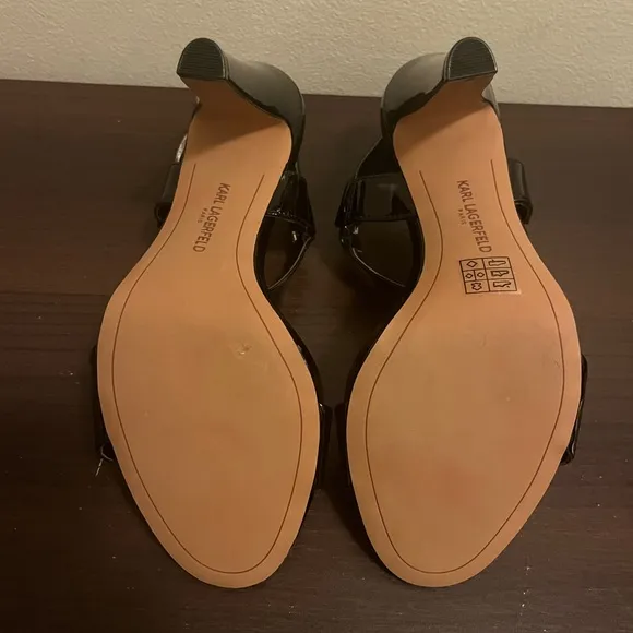 Karl Lagerfeld Paris Cieone Black Patent Leather Sandals Heels Size 8.5