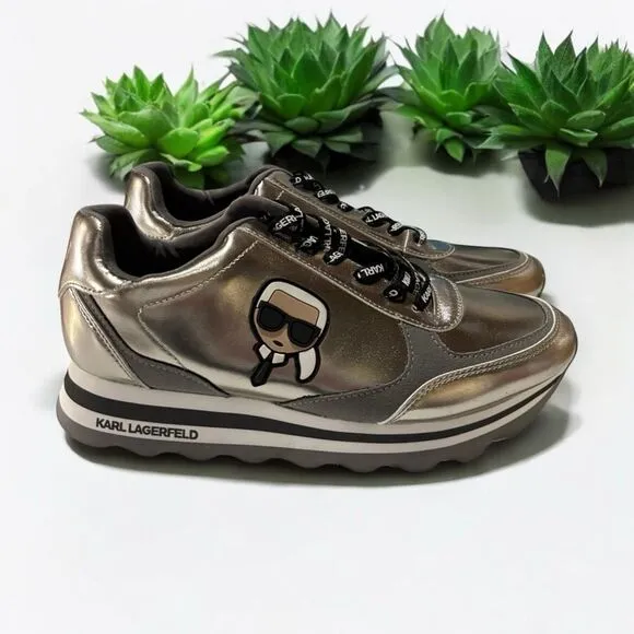 Karl Lagerfeld Paris Meade Low Top Logo Platform Sneakers NWOB Size 9B