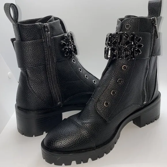 Karl Lagerfeld Paris Pippa Crystal Embellished Platform Combat Boots Women’s 8M