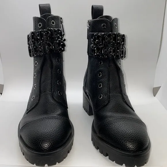 Karl Lagerfeld Paris Pippa Crystal Embellished Platform Combat Boots Women’s 8M