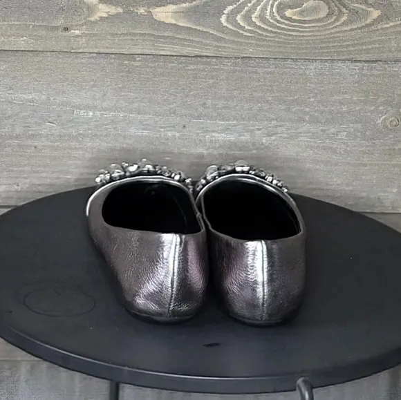 Karl Lagerfeld Paris Viola Silver Leather Crystals Almond Toe Ballerina …