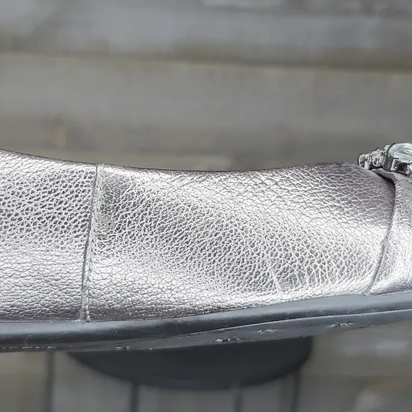 Karl Lagerfeld Paris Viola Silver Leather Crystals Almond Toe Ballerina …