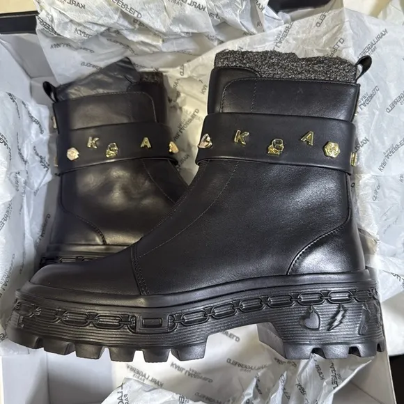 Karl Lagerfeld Paris Women's Black Latisha Lug Boots- Size 7