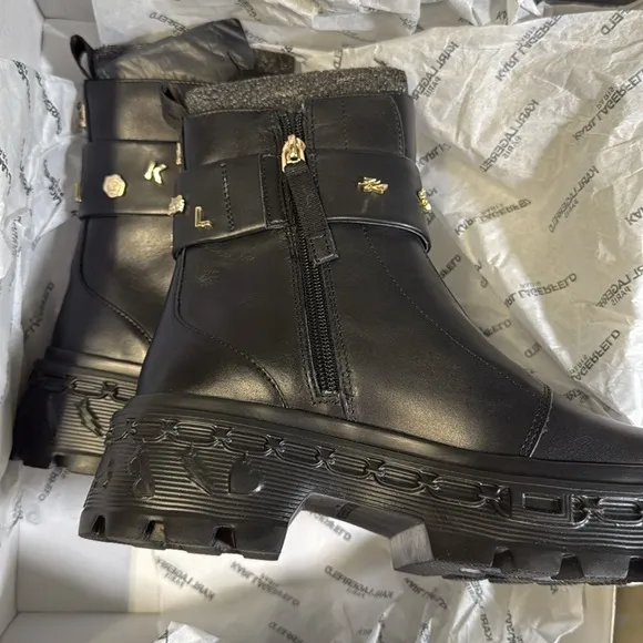 Karl Lagerfeld Paris Women's Black Latisha Lug Boots- Size 7