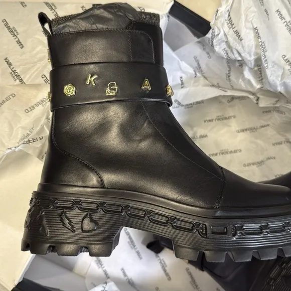 Karl Lagerfeld Paris Women's Black Latisha Lug Boots- Size 7