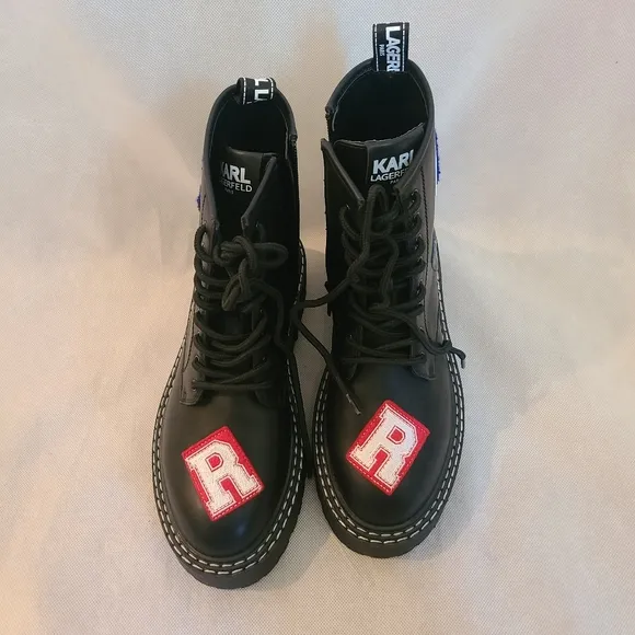 Karl Lagerfeld Paris Women’s Dixie Logo Patch Embelishment Combat Boots Sz 8.5