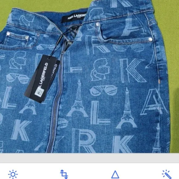 Karl Lagerfeld Paris Womens Logo Printed Front Zipper Denim Mini Skirt 6 NWT
