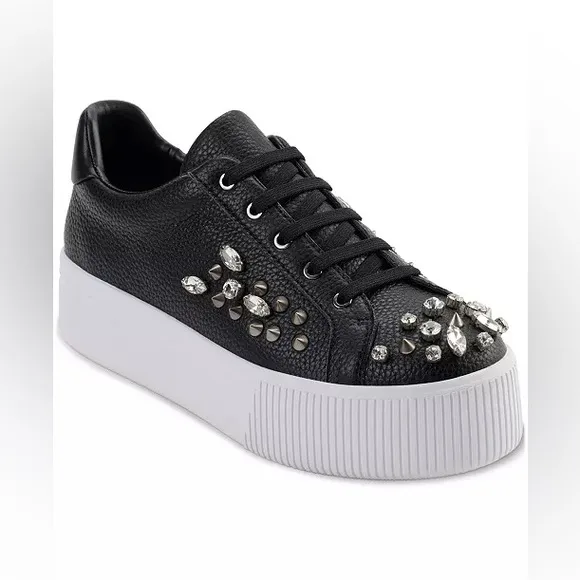 KARL LAGERFELD PARIS Women's Vina Embellished Lace-Up Low-Top Sneakers size 7.5