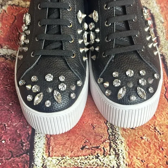 KARL LAGERFELD PARIS Women's Vina Embellished Lace-Up Low-Top Sneakers size 7.5