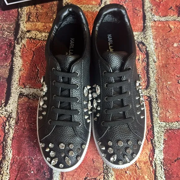 KARL LAGERFELD PARIS Women's Vina Embellished Lace-Up Low-Top Sneakers size 7.5