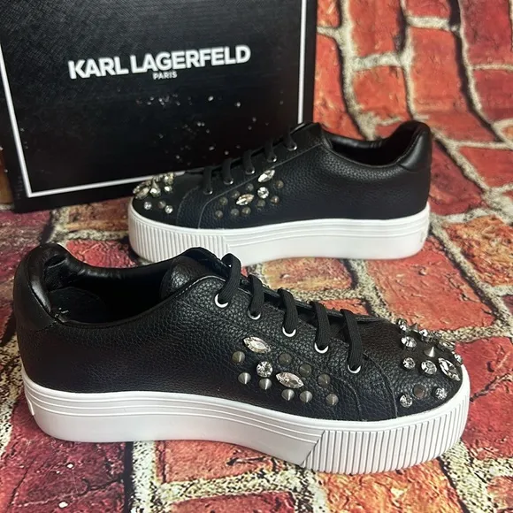KARL LAGERFELD PARIS Women's Vina Embellished Lace-Up Low-Top Sneakers size 7.5