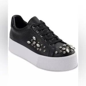 KARL LAGERFELD PARIS Women's Vina Embellished Lace-Up Low-Top Sneakers size 7.5