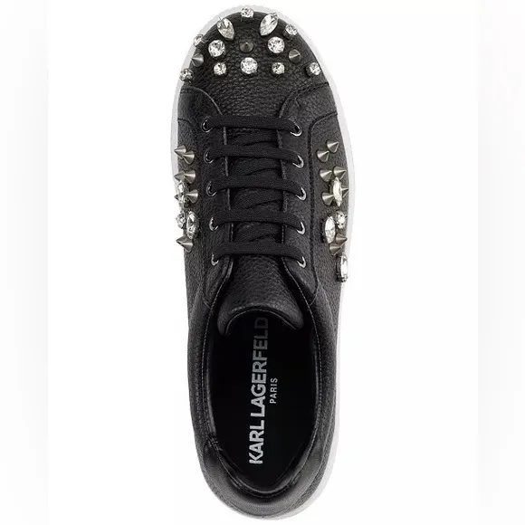 KARL LAGERFELD PARIS Women's Vina Embellished Lace-Up Low-Top Sneakers size 7.5