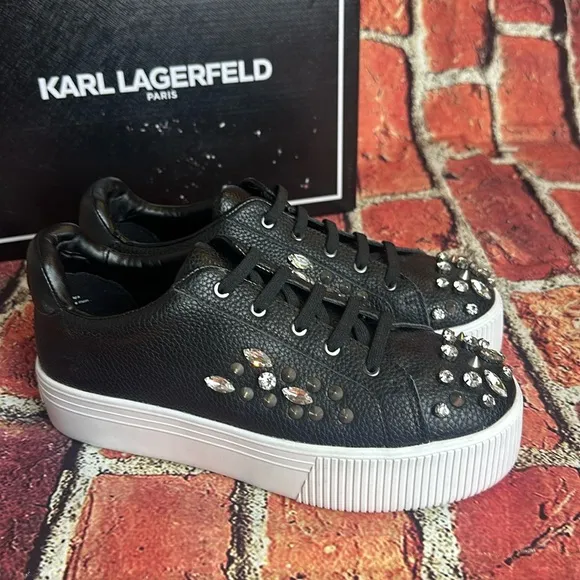 KARL LAGERFELD PARIS Women's Vina Embellished Lace-Up Low-Top Sneakers size 7.5