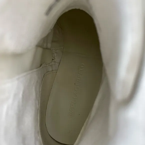 Karl Lagerfeld White Leather Combat Boots With Sparkle Accents. size 6.5