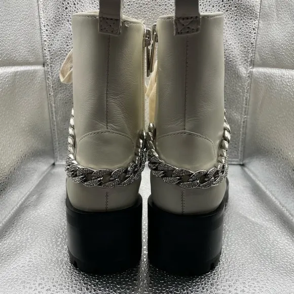Karl Lagerfeld White Leather Combat Boots With Sparkle Accents. size 6.5