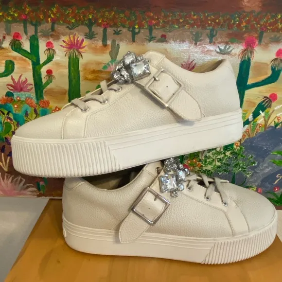 Karl Lagerfield Paris Leather Platform Sneakers, Verio, Cream, Women's Size 11
