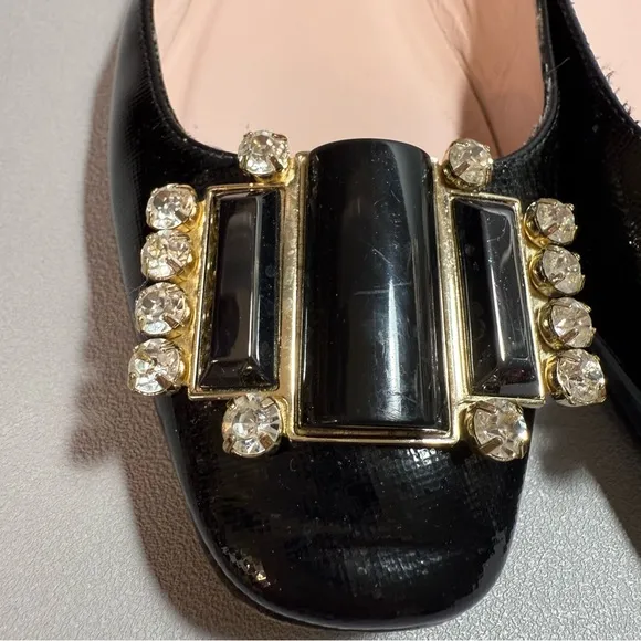 Kate Spade Black Rhinestone Embellished Textured Patent Leather Flats