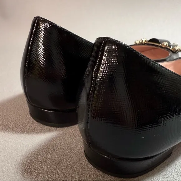 Kate Spade Black Rhinestone Embellished Textured Patent Leather Flats
