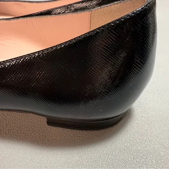 Kate Spade Black Rhinestone Embellished Textured Patent Leather Flats