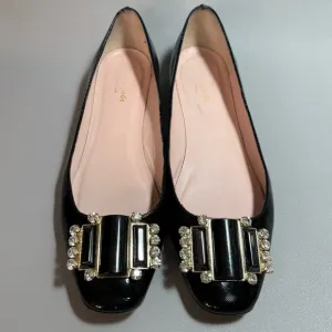 Kate Spade Black Rhinestone Embellished Textured Patent Leather Flats