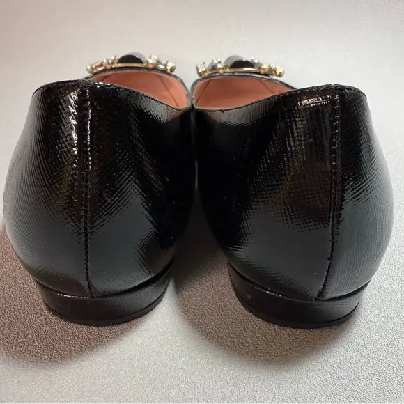 Kate Spade Black Rhinestone Embellished Textured Patent Leather Flats