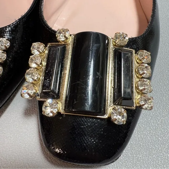 Kate Spade Black Rhinestone Embellished Textured Patent Leather Flats